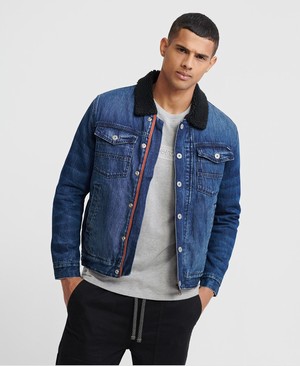 Superdry Hacienda Sherpa Denim Férfi Kabát Kék | BOKXD7086